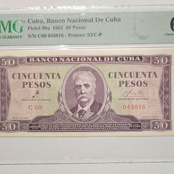 50 PESOS 1961 CUBA PMG 64