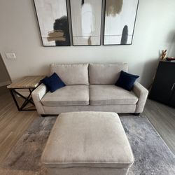 Sofa, Ottoman, Chair, Side Table, Area Rug