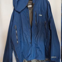Men's xl Rain Shell Jacket Outdoor Research Paclite GoreTex Ultralight Hooded Hiking Camping Backpacking Waterproof Wind REI Marmot Patagonia Rab Nemo