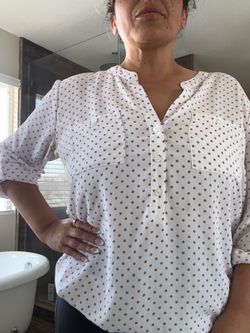 SOHO New York & Company White Brown Polka Dot Blouse XL