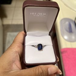 Last Day 80$ 10kt White Gold With Tiny Diamond Blue Sapphire Ring Size 5 