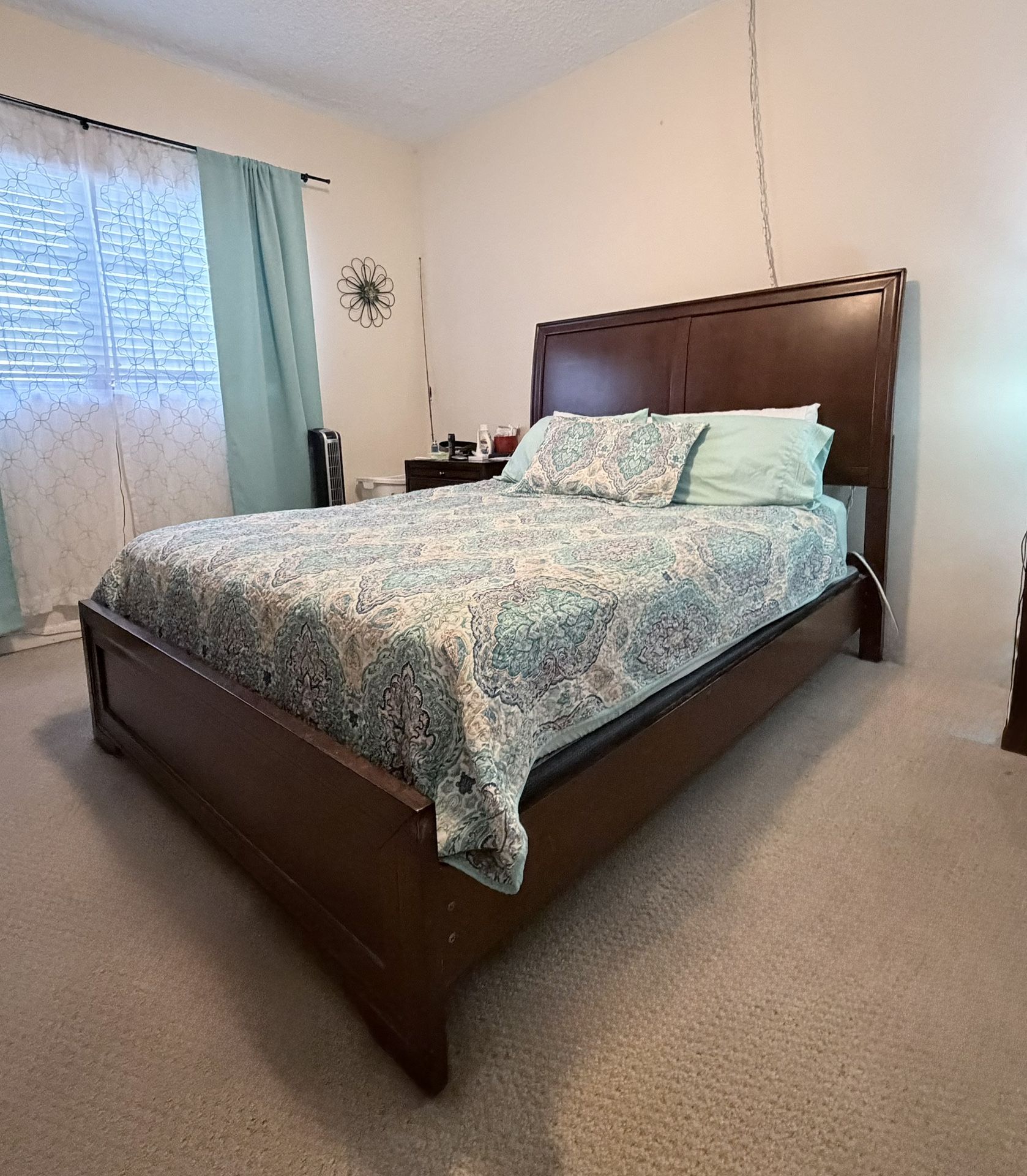 Queen Bed Frame, Box Spring, and Mattress