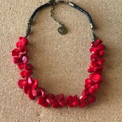Red Necklace/Bohemian Necklace/Leather Cord Necklace/ Chunky Coral Necklace/Statement Necklace/Red Chunky Necklace/Natural Coral Necklace/