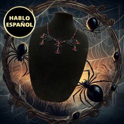 Handcrafted Gothic Spider Glass & Crystal Beaded Necklace - GrandmaMia