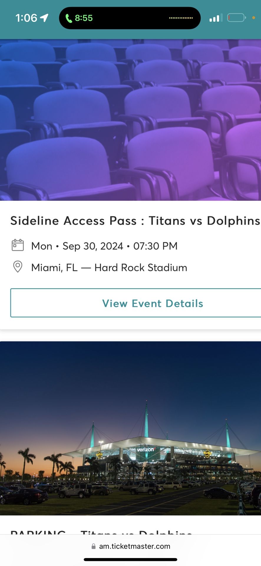 Miami Dolphins Vs Tennessee Titans On Field Sideline Access Passes Visitors Sideline 
