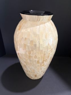 Modern Iridescent Mother of Pearl Mosaic Tiled Cylinder Vase HomeGoods Decor