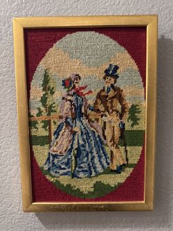 NEEDLEPOINT PORTRAIT OF COUPLE CHRISTMAS WALL DECOR
