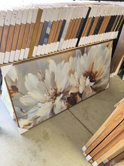 Floral Canvas Wall Art with Natural Wood Color Frame