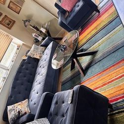 LIVING ROOM CLASIC BLUE  VELVET LIVING ROOM SET