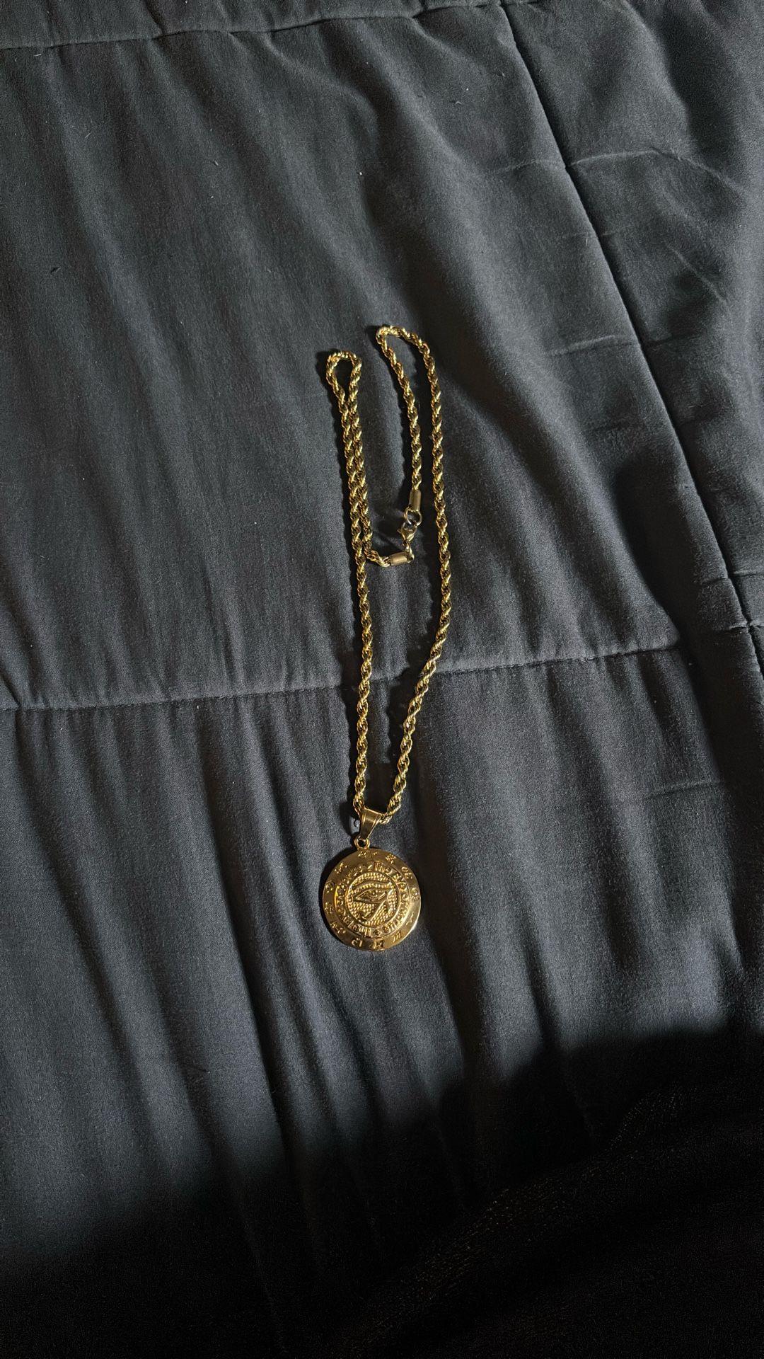 Gold Rope Chain With Eye Of Moris Pendant