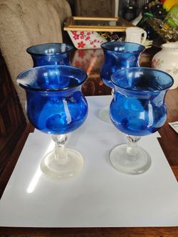 Vintage 50s hand blown Mexican cobalt blue heavy margarita glass set of 4