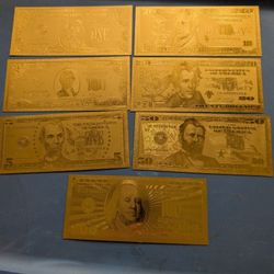 German Coin , Gold Foil Bills $1 $2 $5 $10 $20 $50 $100