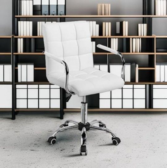 Yaheetech White Desk Chairs w/Armrests Modern PU Leather Office Chair, Gaming Chair, White 🌱