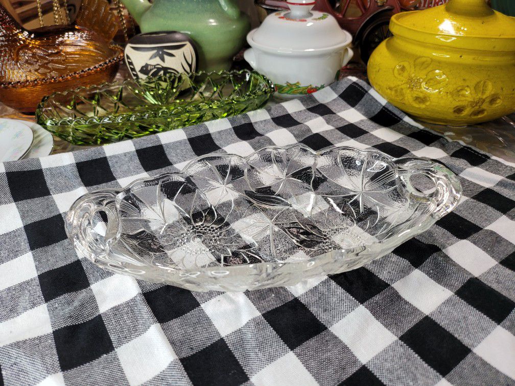 Vintage 1930s Indiana Glass Relish Tray Sunflower Print