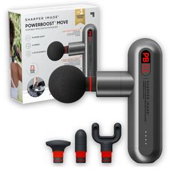 Sharper Image Percussion Massage Gun, Powerboost Move, Lightweight & Portable, 4 Attachments, 4 Speeds, Full Body Back & Shoulder Massager