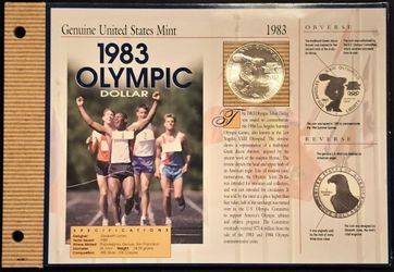 1983-P Genuine United States Mint Olympic Silver Dollar in US Mint Custom Card