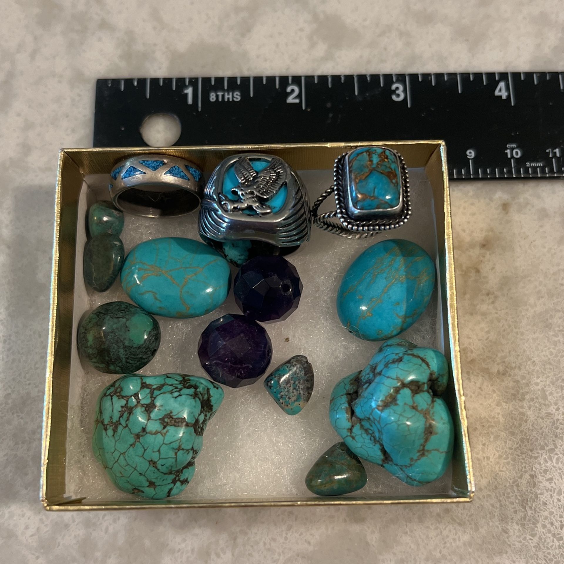 Jewelry Rings turquoise and amethyst stones vintage