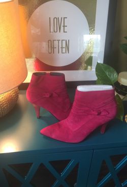 New Pink Suede ankle bootie