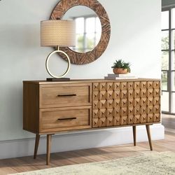 MOVING: Roisin 58" 2-Door Geometric Detail Solid Wood Sideboard