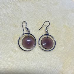 925 Sterling Silver with purple crystal dangle earring 