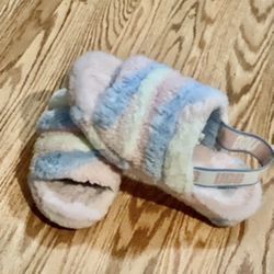 UGG FLUFF YEAH SLIDE  STRIPES SLIPPERS - WOMEN'S SIZE 10