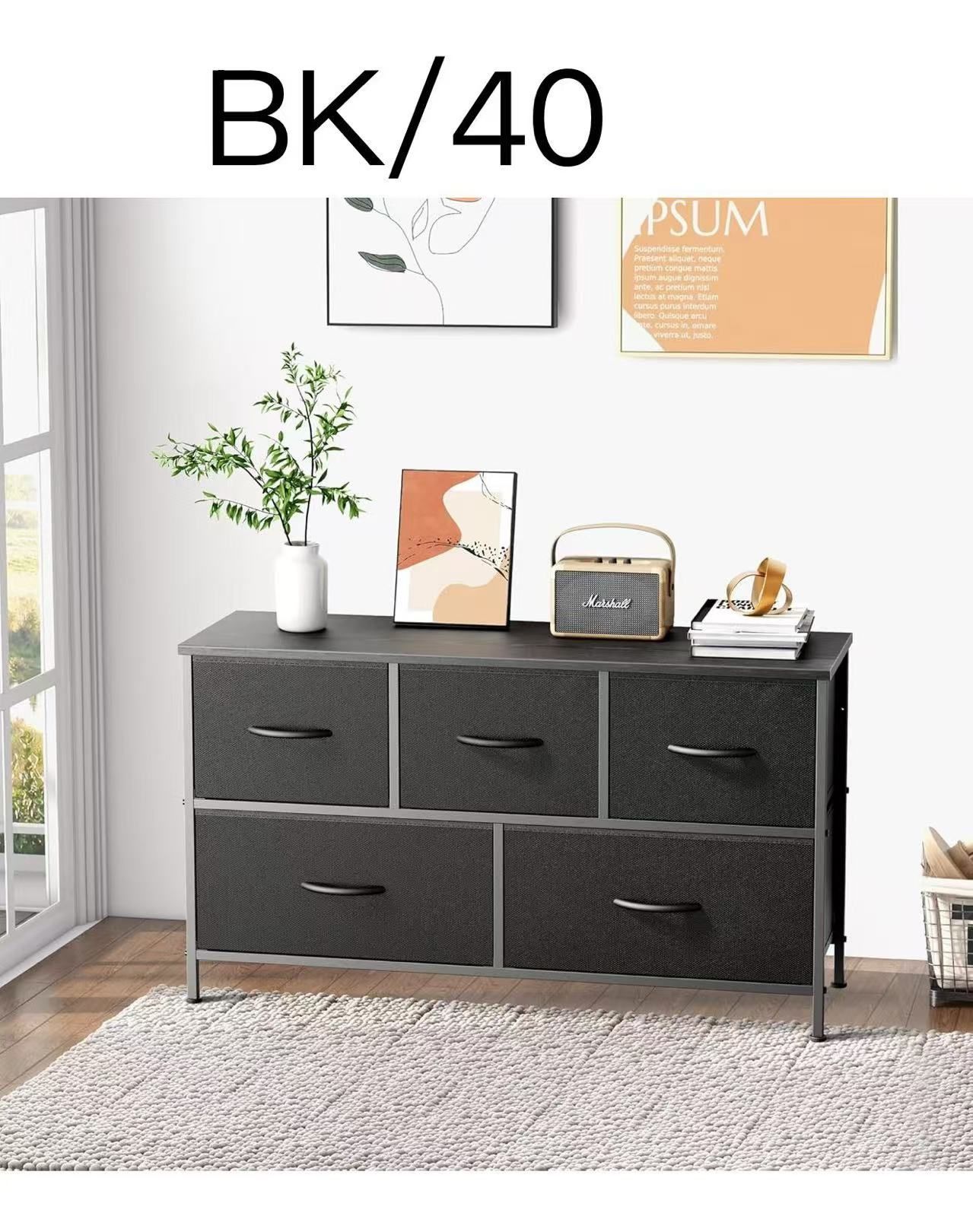 🔥🔥🔥Dresser for Bedroom with 5 Drawers, Storage Organizer Units with Cabinet Wooden Top for Clothing Closet Living Room Hallway, Fabric Bins, Black