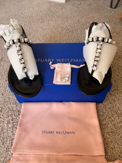 Stuart Weitzman Black Embellished Thong Sandals size 10