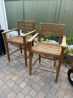 Pair of Teak Outdoor Bar Stools with Arms