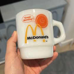 Vintage Fire-King “Good Morning” Sun Mug ☀️ Anchor Hocking Milk Glass Coffee Cup