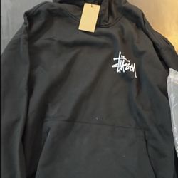 Stussy Gray Fleece Pullover Hoodie with Graphic Print for Men, Hooded Sweatshirt