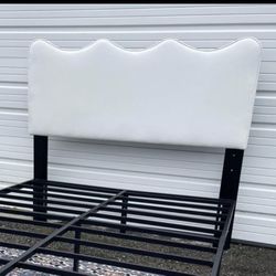 New Queen Size White Headboard And Metal Bed Frame