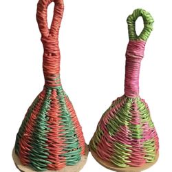 Set of 2 Caxixi Shaker Rattles Handmade Woven Rattan Percussion 5” & 4.5” Tal