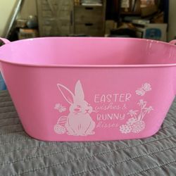 Cute Pink Easter Bin with Handles.  Great Condition.  Dimensions In Pics.