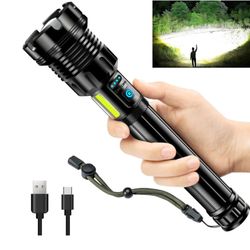 ANKRA 990000 High Lumens Flashlights Rechargeable with COB Work Light Super Bright LED Flashlight Zoomable&14 Modes &Waterproof Tactical Flashlight fo