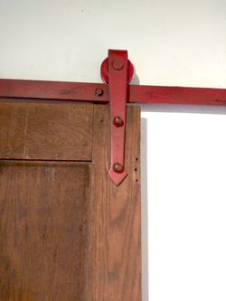 Antique 1914 redwood Sliding Barn Door With Rail