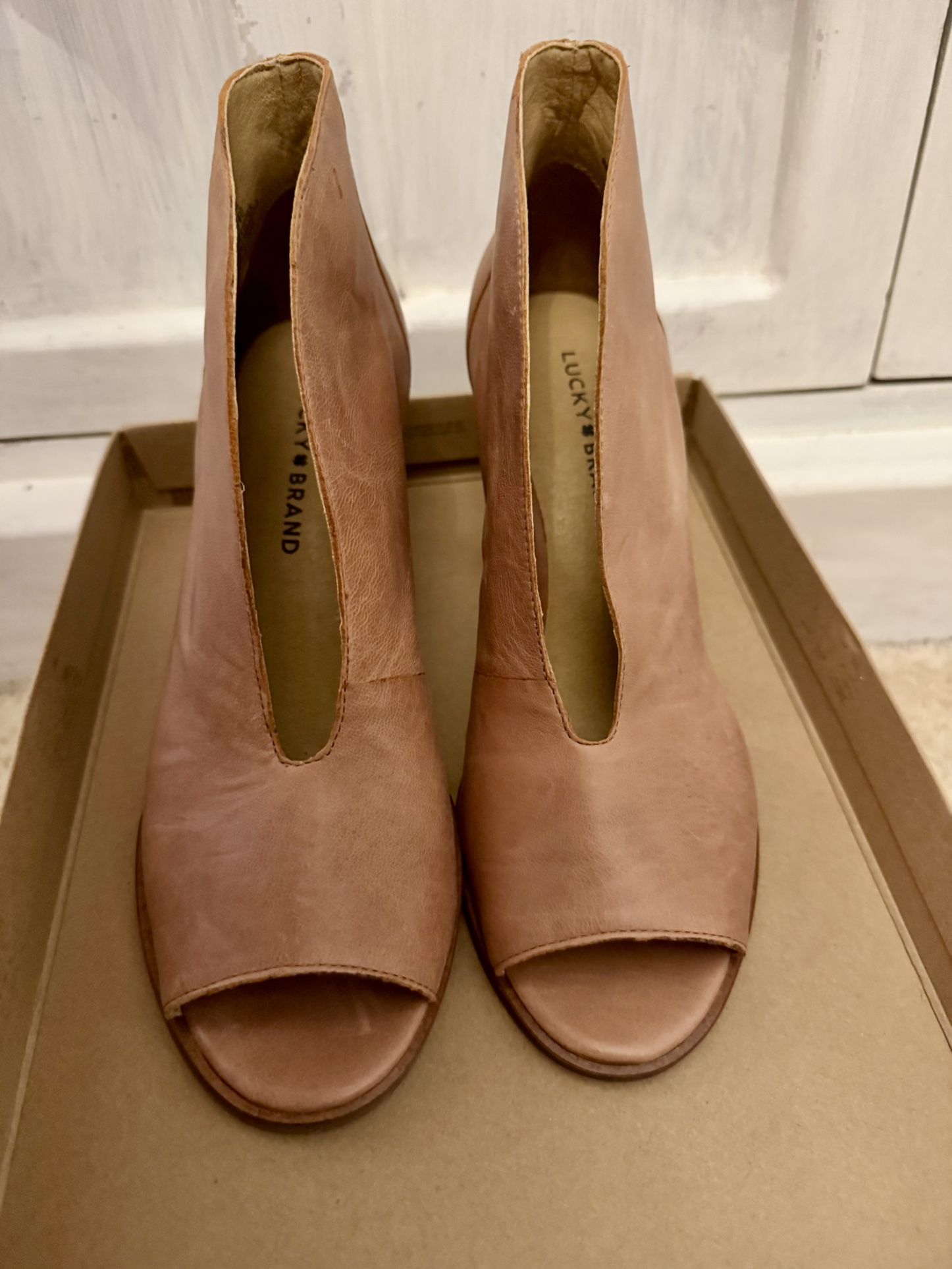 Latte Lucky Brand Leather peep toe boots (Also Posted In Black & Rosewood)