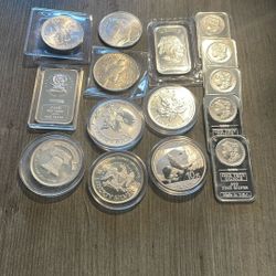 15-peace’s Of 1 Troy Fine Oz Bars And Coins!!