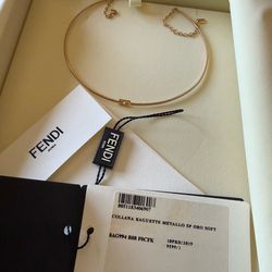 Fendi Gold Tone Baguette Choker Necklace