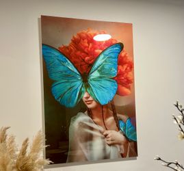 surreal butterfly-woman wall art printed on tempered glass