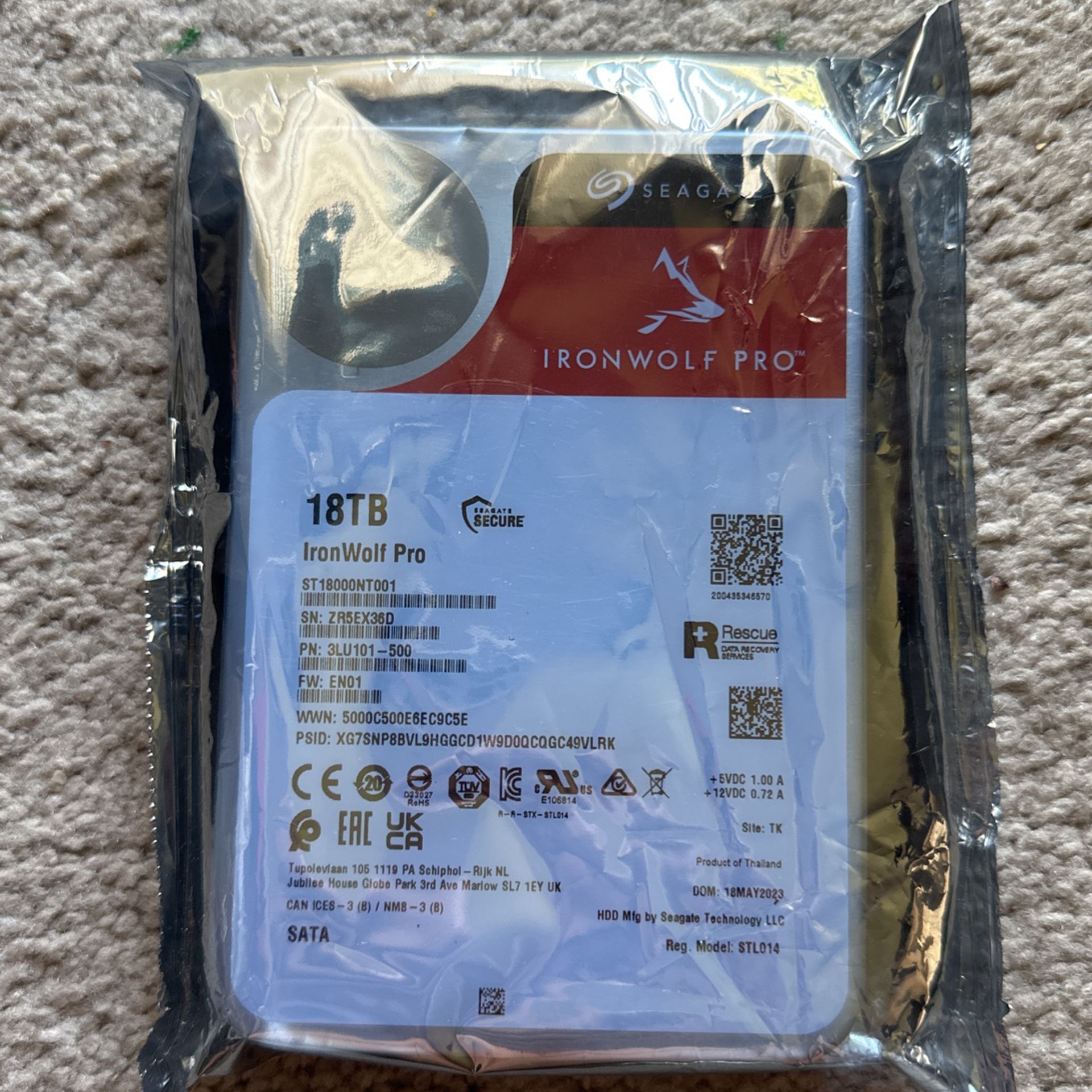 Seagate 18 TB hard drive Iron Wolf Pro sealed bag