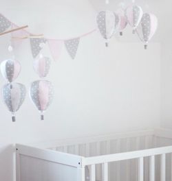 Handmade Hot Air Balloon Baby Nursery Mobile – Pink, Gray & Blue