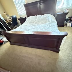 Solid Cherry Wood King Bed, Dresser with Mirror, 2 Nightstands, Mattress 