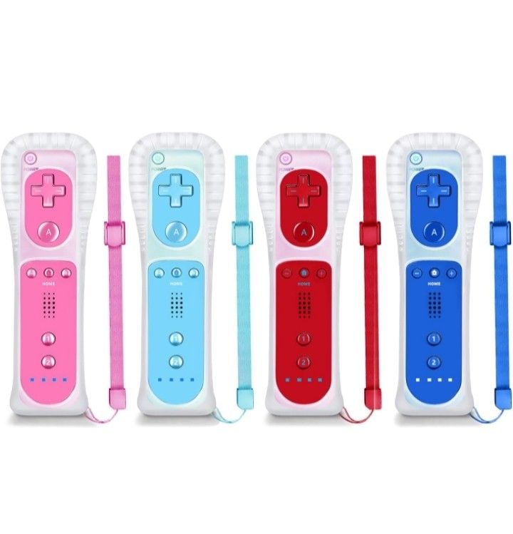 Wii Controller 4 Pack, Replacement for Wii Remote Controller,Compatible with Nintendo Wii/Wii U, With Silicone Case and Wrist Strap. Set Of 4 Controls