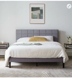 Grey Upholstered Platform Bed Frame