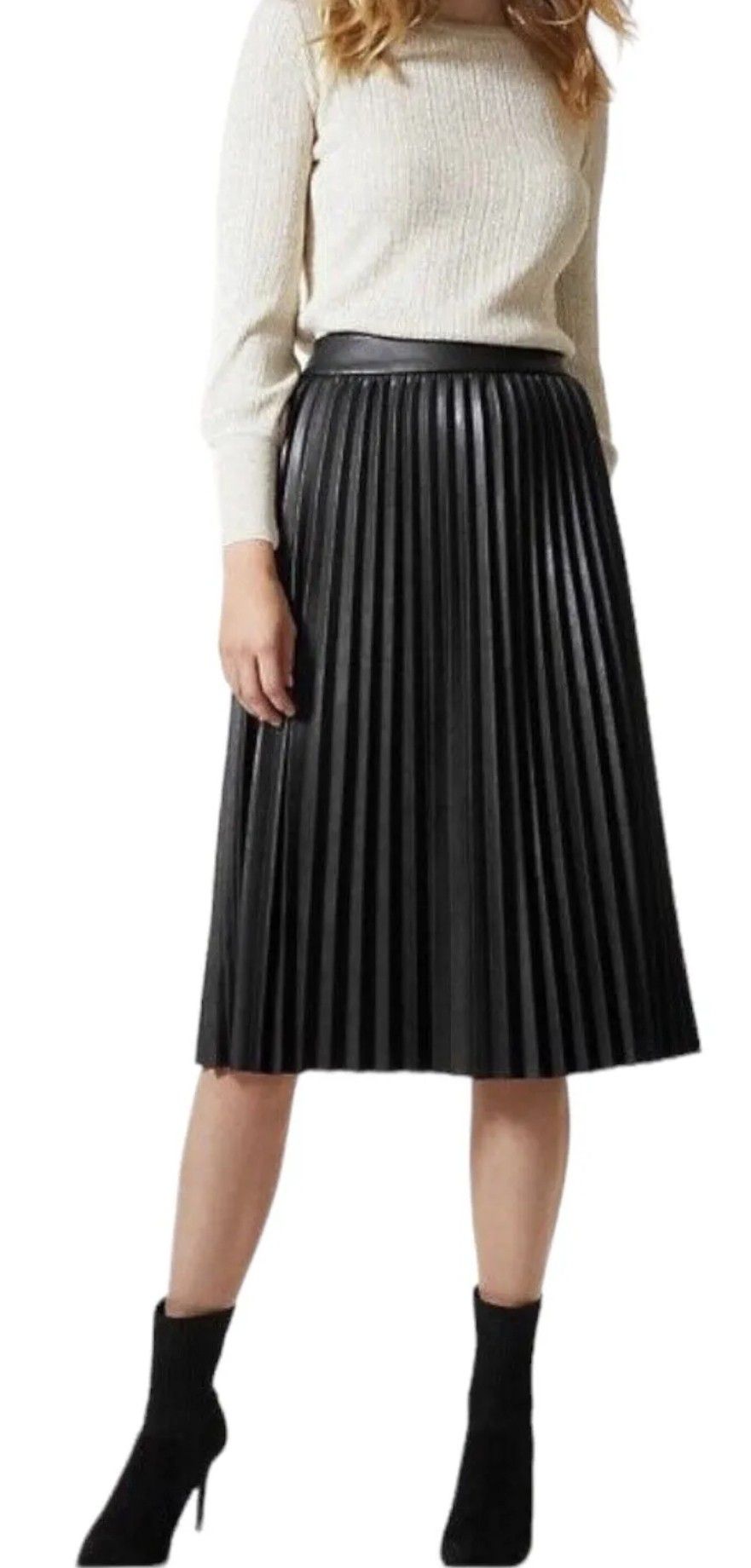 Monteau Black Faux Leather Pleated A-Line Skirt