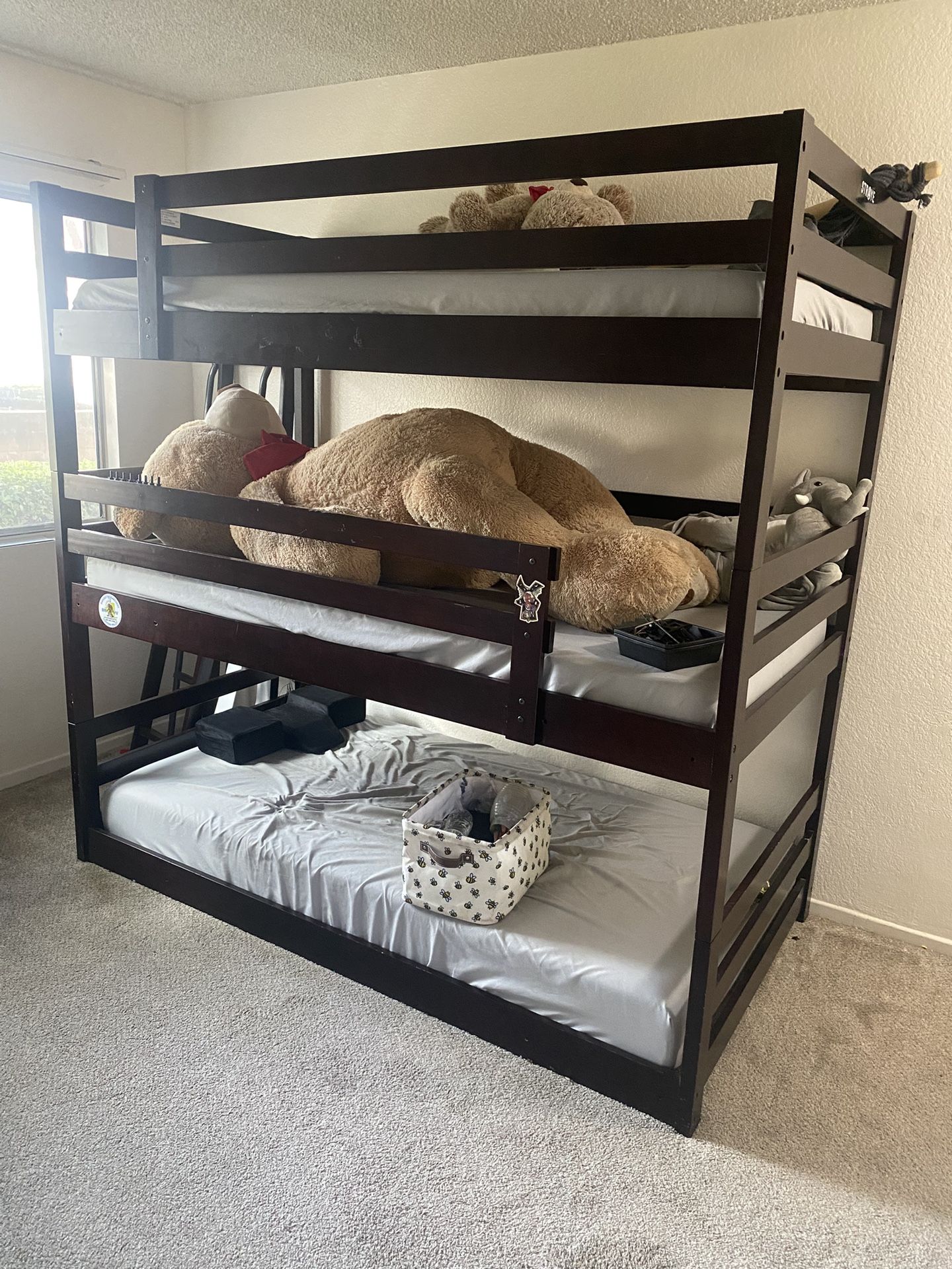 3 Tier Bunk Bed with Ladder And mattresses Your Choice. Used But In Good Shape