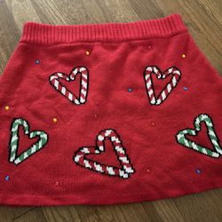 Super Cute Candy Cane Hearts Holiday Sweater Skirt - L