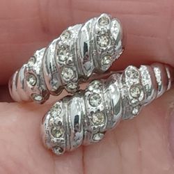 Nordstrom Silver Plated Cz Fine Costume Crisscross Ring- Sz7