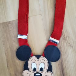 Mickey Mouse Disney Leather Red Suspenders Kid Child  Vintage