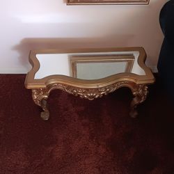Vintage Lowboy Preform Accent Side Mini Table Gold Finish Mirror Top $55 OBO